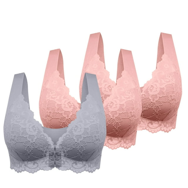 WZXFASHION Womens No Ring French Womens Front Close Bra T Back Plus Size Unlined Bra For Large Bust Bra J XL