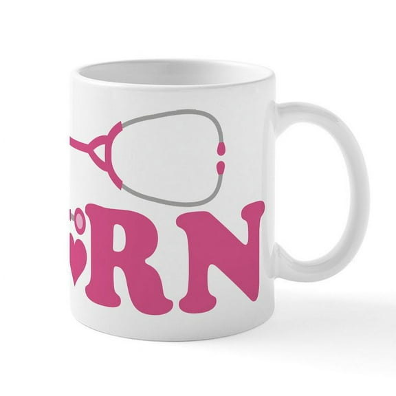 CafePress - Heart RN Stethoscope Mug - 11 oz Ceramic Mug - Novelty Coffee Tea Cup
