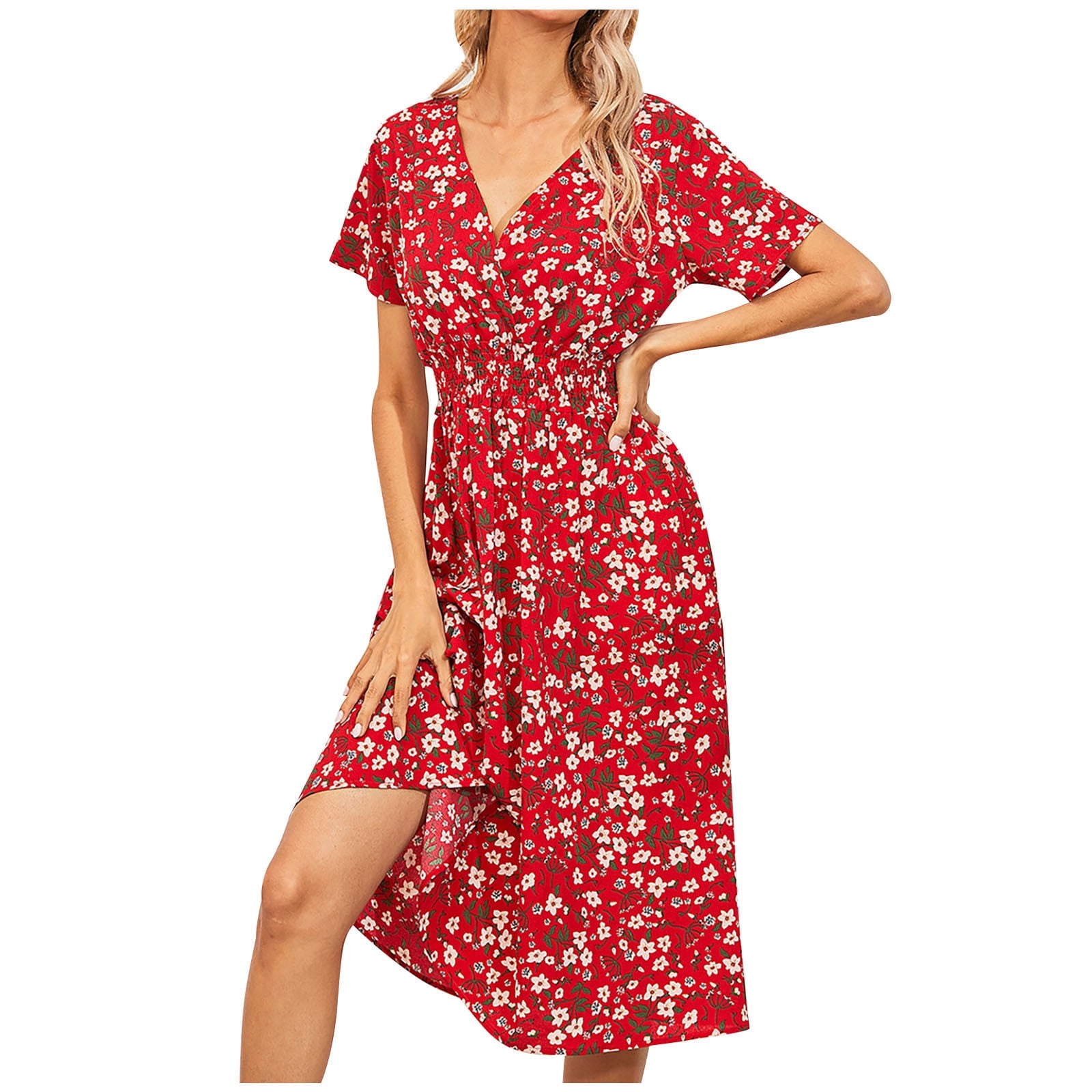HTNBO Summer Savings Clearance Summer Dresses for Women 2022 Casual V
