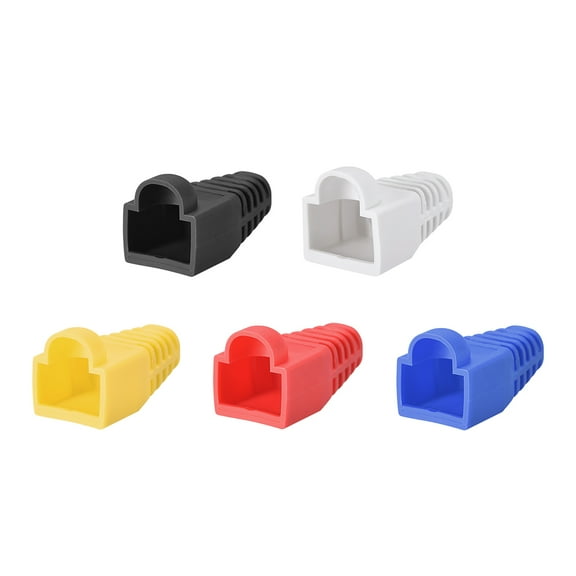 Multi Colour 6mm Hole Dia RJ45 Boots Cover Anti Dust Plastic Protector for Network Cable Cat5 Cat5E Cat6 5in1 50Pcs