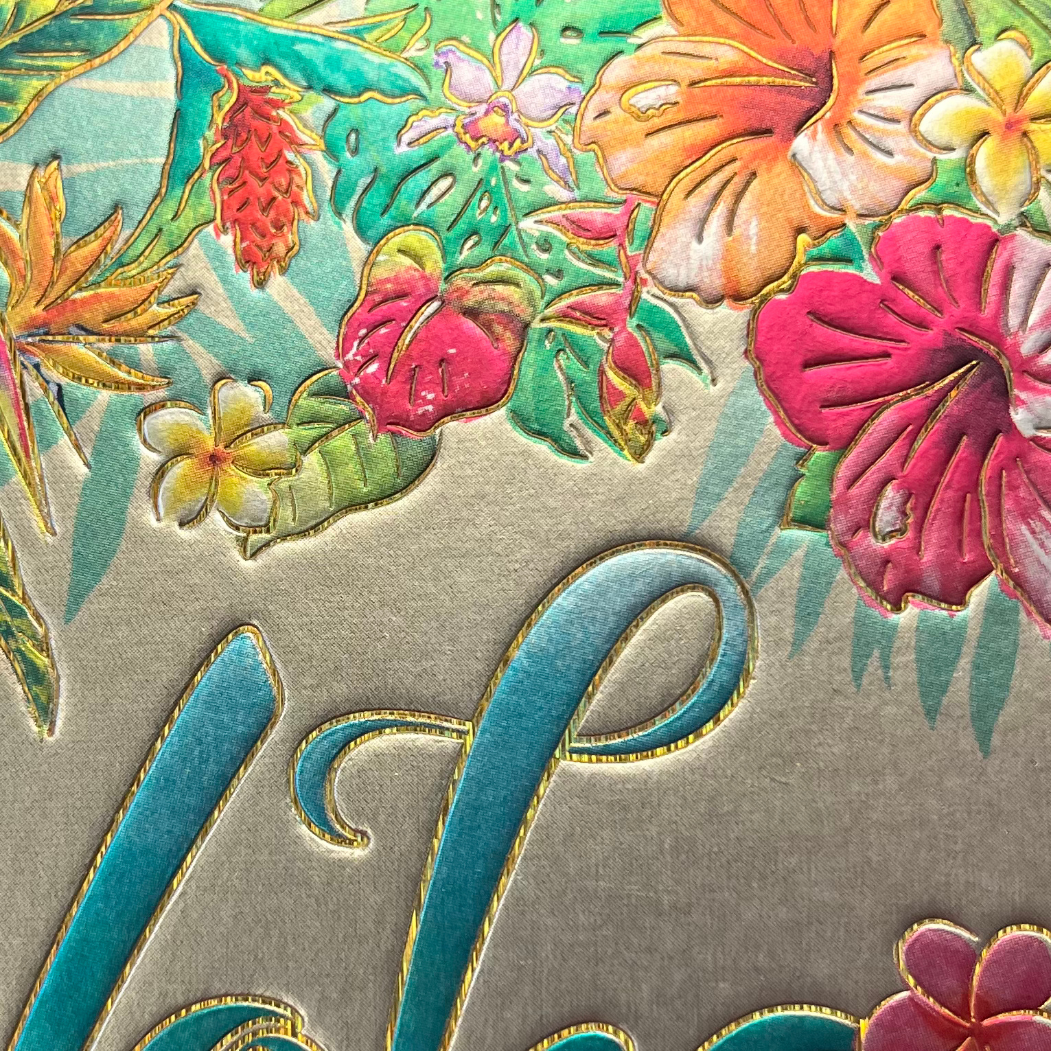 Island Heritage Elastic Band Foil Writing Notebook Aloha Floral Small