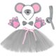 thumbnail image 3 of Disfraz de ratón gris para niños, fiesta de Halloween, tutú con temática de animales, falda de tutú para niñas pequeñas con orejas, cola, pajarita, guantes en la nariz, 3 of 5
