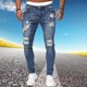 thumbnail image 2 of 2024 Nuevos pantalones vaqueros ajustados rasgados estilo callejero para hombre, pantalones de mezclilla lisos con lavado vintage, pantalones de mezclilla ajustados informales para hombre, pantalones, 2 of 5