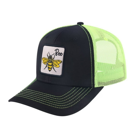 Unisex Embroidered The Bee, 6-Panel Trucker Hat, Black/Green, Adjustable Fit