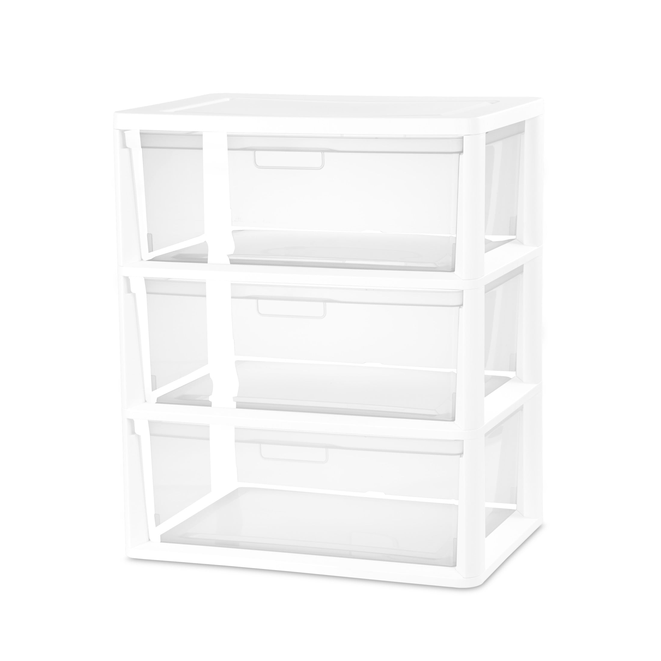 (2 pack) Sterilite Wide 3 Drawer Tower, Plastic Storage Organizer with Removable Clear Bins, Easy to Assemble - No Tools Needed, White