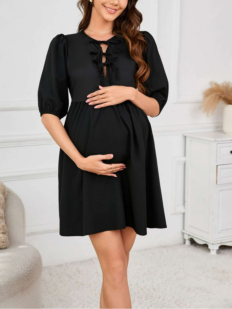 Spencer Women's Short Sleeve Maternity Dress Summer Casual Front Tie Mama Pregnancy  Dress Pregnancy Clothes (S-XL) - Walmart.com