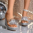 thumbnail image 2 of Women's Beaded Clear Strap Wedge Slide Sandals Glitter Rhinestones Open Toe Non Slip Platform Sandal for Wedding Party Silver Size 8, 2 of 9