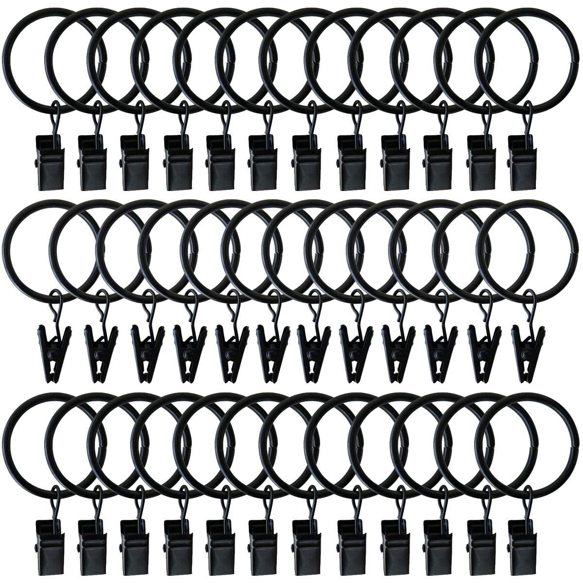 14 piece Set of 2" Rustproof Black Metal Curtain Rings with Clips Lot Easy to do 
