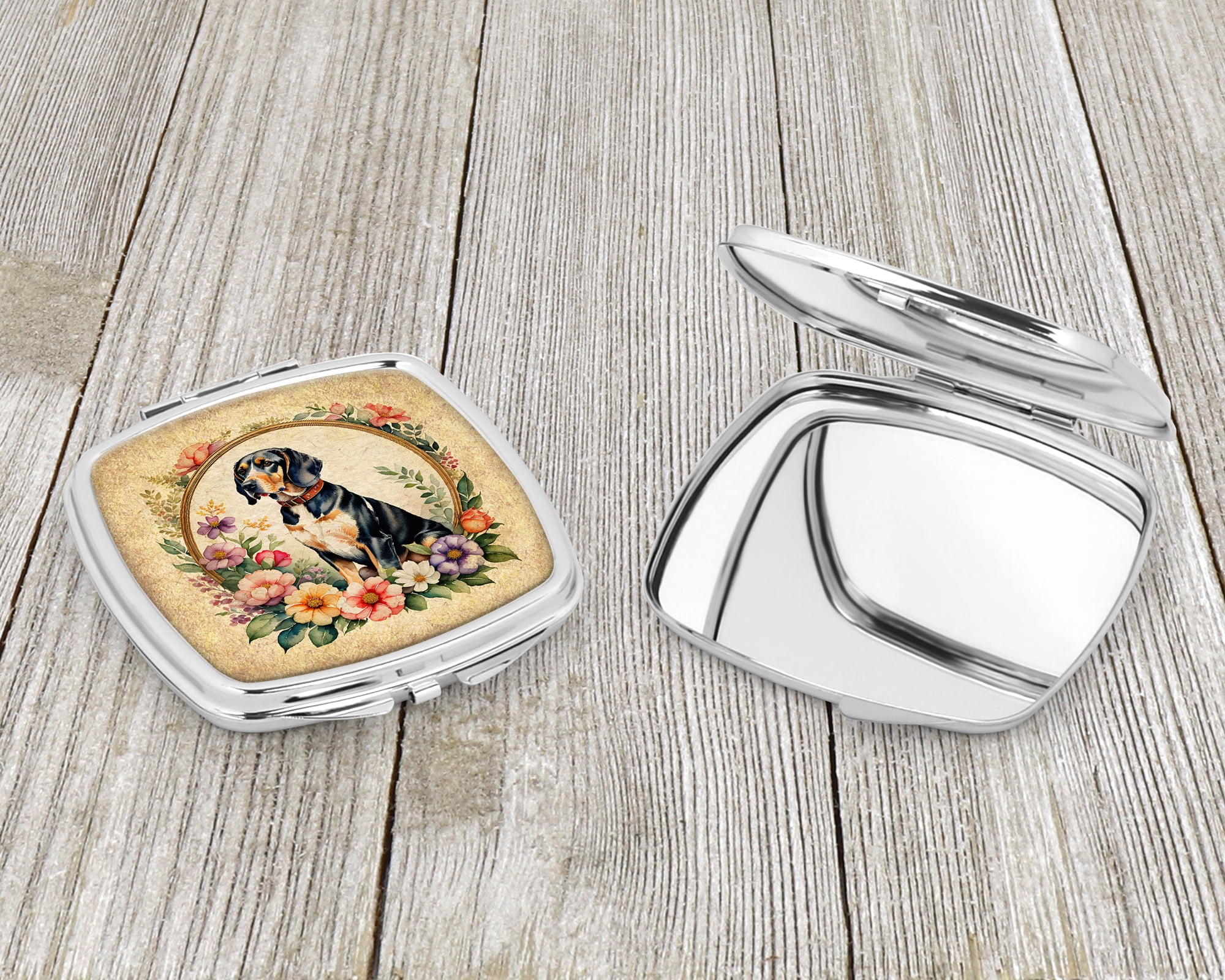 American English Coonhound and Flowers Compact Mirror 2.75 in x 3 in