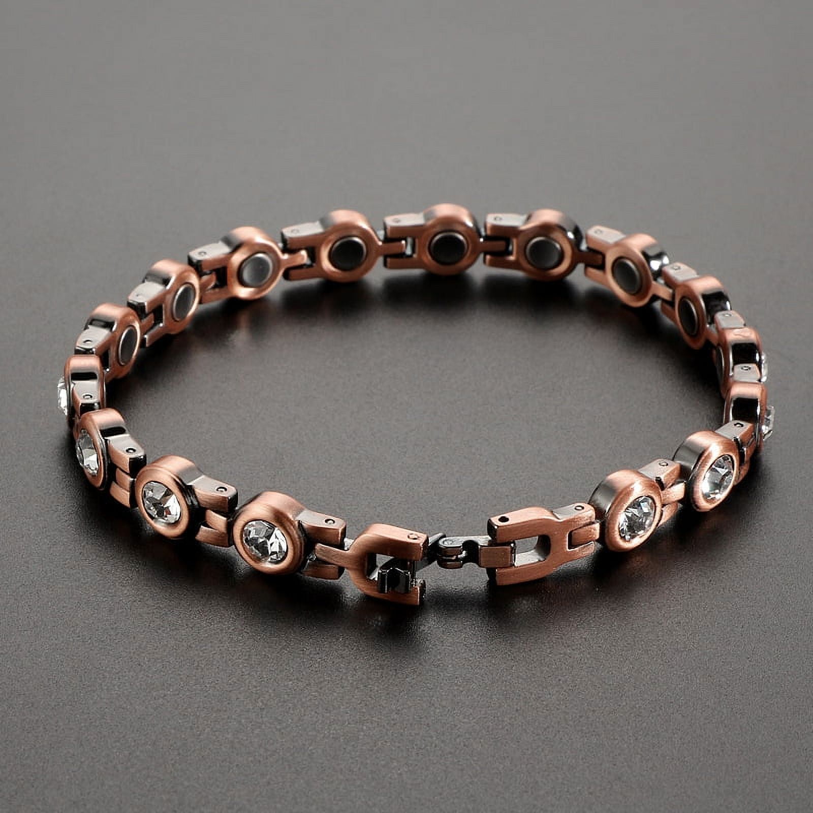 Wollet Pure Copper Magnetic Anklets for Women, 9.5  inches, Cubic Zirconia Ankle Bracelets, Vintage Copper Jewelry,Gift for Mom Wife