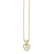 Real 14kt Yellow Gold Madi K 3mm White Zircon Heart Birthstone Necklace; 15 inch; for Adults and Teens; for Women and Men