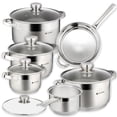 thumbnail image 1 of Juego de utensilios de cocina de inducción de acero inoxidable Daniks Standard de 11 piezas: cacerola, sartén, ollas aptas para lavavajillas, escala medidora, tapas de vidrio, para sopa, pasta y estof, 1 of 5