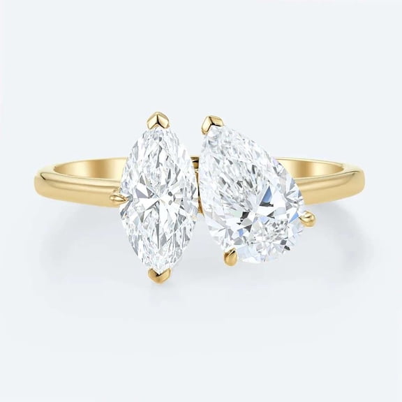 vylahjewellery Women's Toi Et Moi Moissanite Anniversary Ring Marquise & Pear Cut Diamond Engagement Ring 10K Vermeil Yellow Gold Birthday Gift Ring for Her