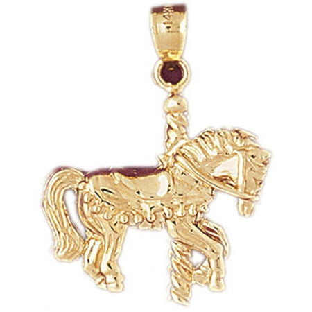 14K Yellow Gold Carousel Horse Pendant - 30 mm