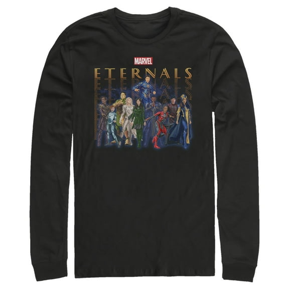 Men's Marvel Eternals Group Repeating  Long Sleeve Shirt Black 2X Large