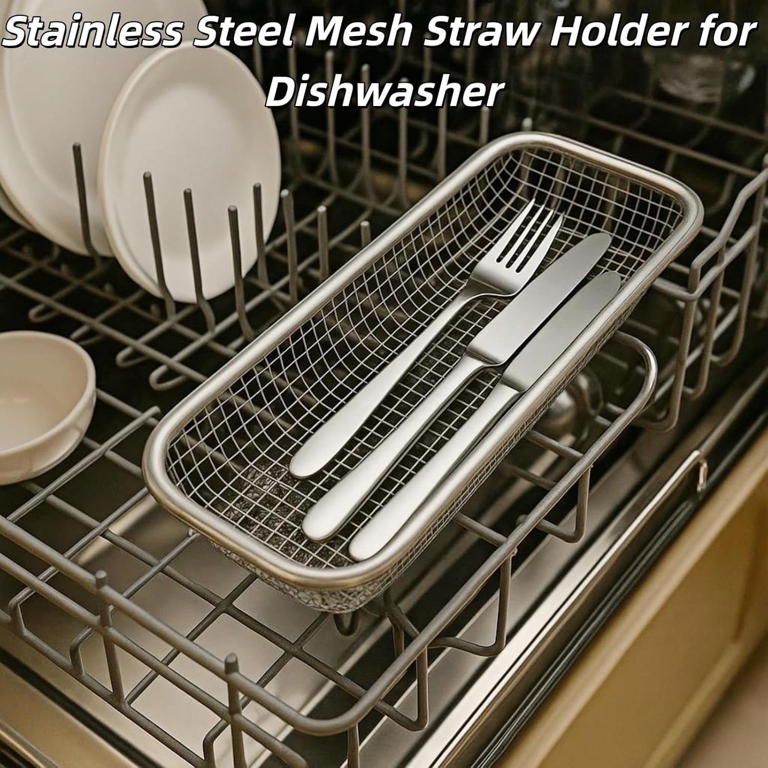 Dishwasher Baskets, Stainless Steel Mesh Drain for Kitchen Small Items, Organizing for Chopsticks, Knives, Scoops