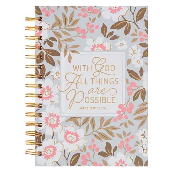 Christian Art Gifts Inspirational Journal, with God All Things Wide Ruled Notebook, Matthew 19:26 Bible Verse, Pink W/ W, (Hardcover)