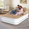 thumbnail image 3 of Uforic FullXL Air Mattress with Headboard, 18" Inflatable Bed with Built-in Pillow, Includes Portable Electric Pump, Brown – Perfect Queen-Size Air Bed for Camping, Home Guests and Daily Use, 3 of 8
