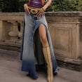thumbnail image 2 of New retro gradient color irregular slit skirt high waist slimming characteristic denim skirt-2-L, 2 of 7