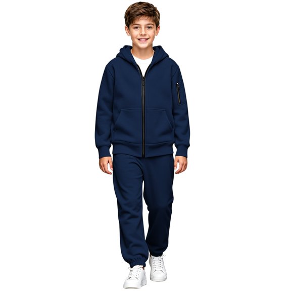 Unisex Kids Tracksuit Set, Zip Up Hoodie & Sweatpants 2 Piece Sweatsuit, Teen Boys Girls Athletic Fleece Sweat Suit, Casual Hooded Jogger Sportswear Outfit (Navy, 3-4 Years)