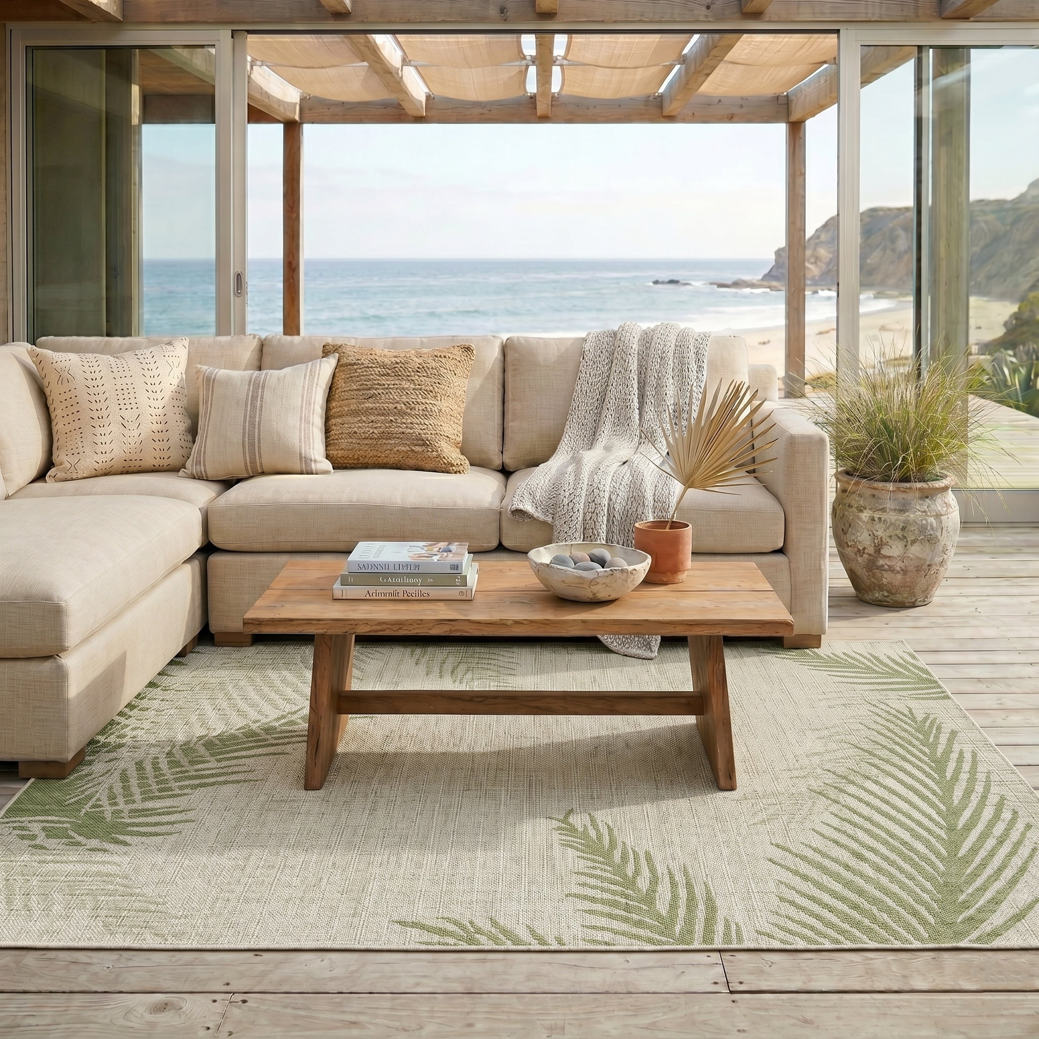 Ox Bay Carmindy 7'9" x 9'5" Green Tropical Palms Indoor/Outdoor Area Rug