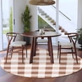 thumbnail image 4 of Brown Checkered Round Area Rug 5 FT, Non Slip Bedroom Rugs, Farmhouse Buffalo Plaid Washable Soft Circular Carpet Non-Shedding Floor Mat for Kitchen Dining Room Foyer Balcony Dorm, 4 of 8