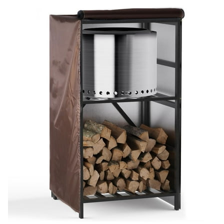 Firewood Storage Cabinet 2-Tier with Waterproof Cover for Logs Backyard Use