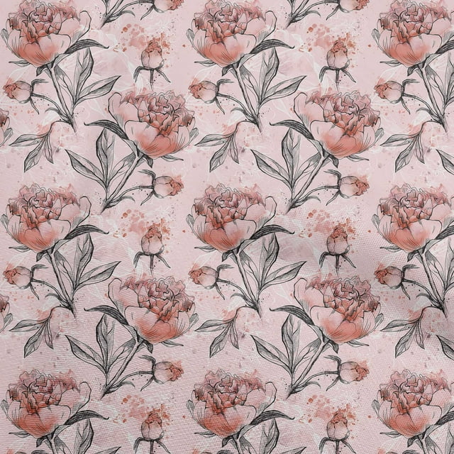 oneOone Tissu Velours Rose Tissu Floral pour Robe Tissu Imprimé au Mètre 58 Pouces de Large
