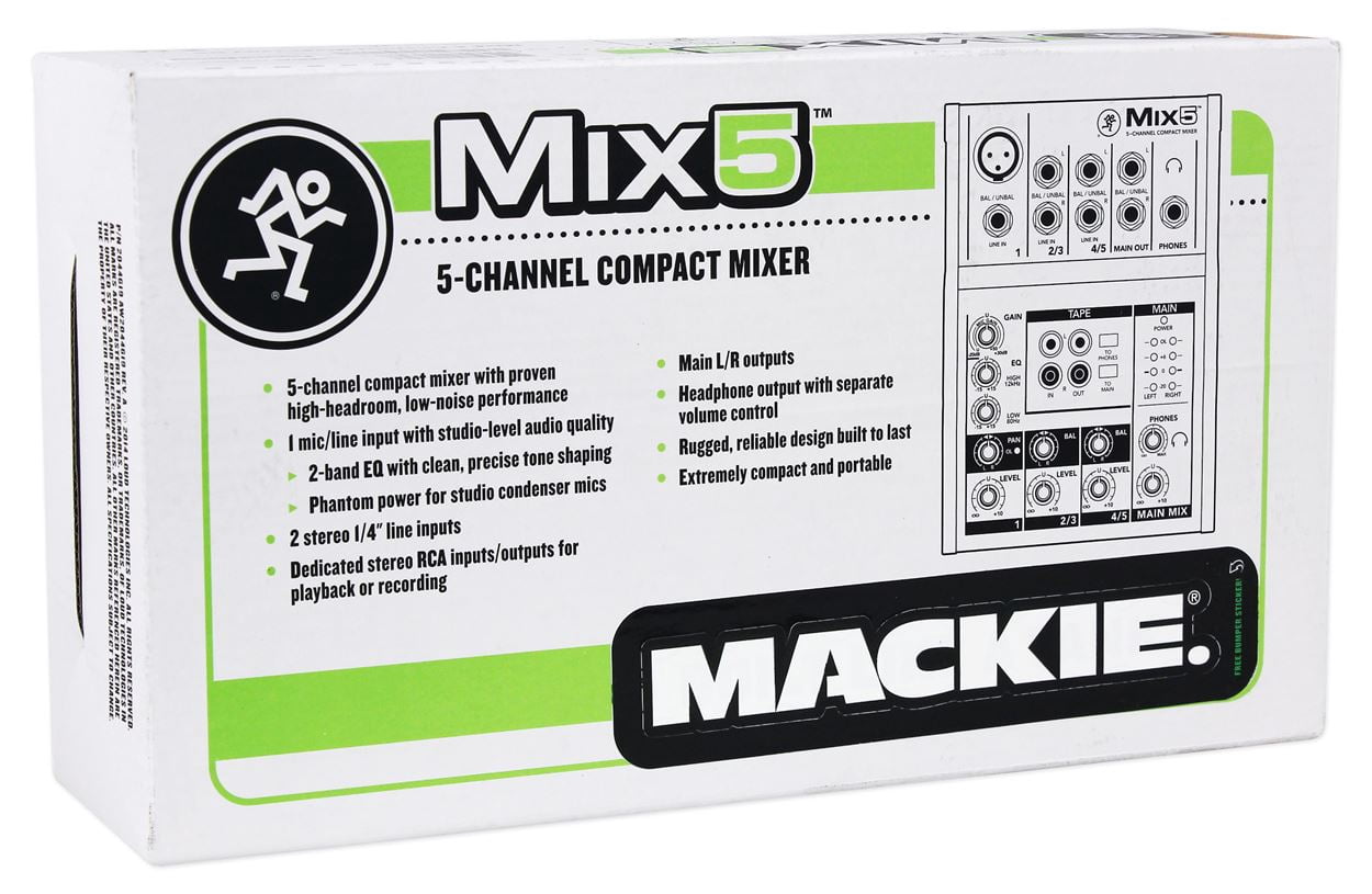 Mackie Mix5 Compact 5-Channel PA Mixer+(3) Microphones+(3) XLR Cables