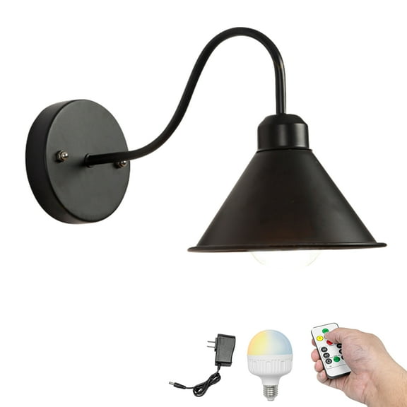 Kiven Battery Operated Wall Sconces, Modern Wall Lights with Rechargeable LED bulb and Iron Shade,Dimmable,Timing（1 Light）