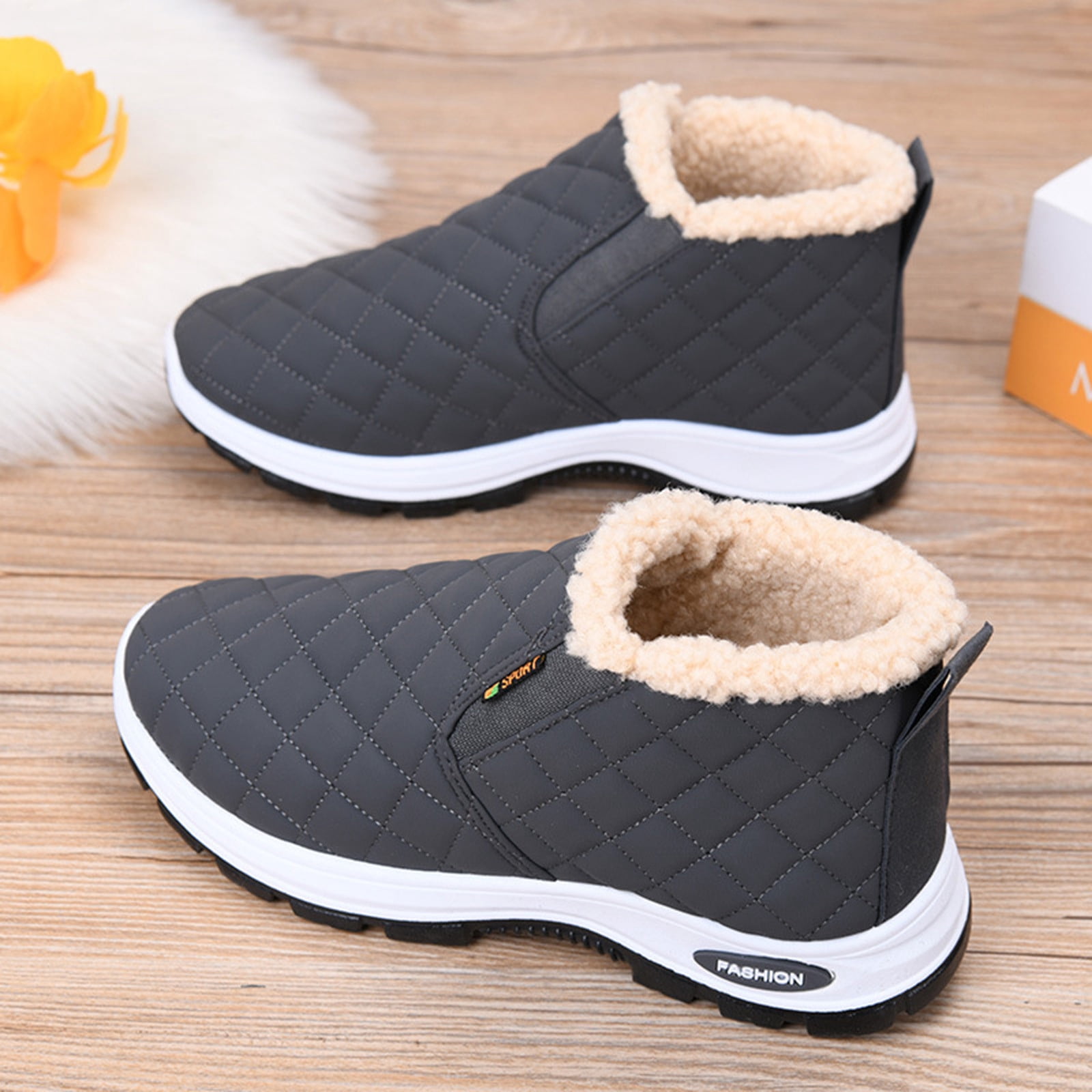Gamivast Hiking Shoes for Women Lightweight Slip-on Fleece Lined Winter Boots Casual Warm Arch Support Cozy Leather Shoes with Non-Slip Walking Outdoor Indoor