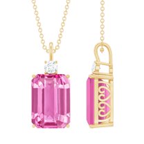 Rosec Jewels Solitaire Pendant Necklace with Created Pink Sapphire and Moissanite (10X14 mm), 18K Yellow Gold