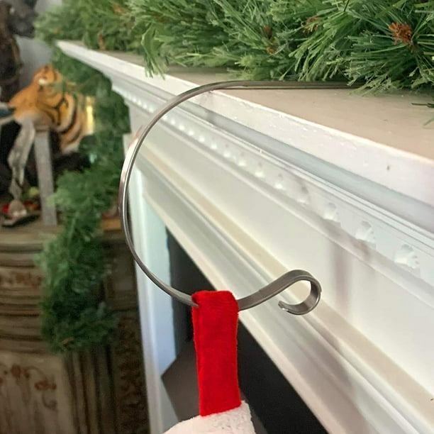 Geecy 4 Pack Christmas Stocking Holder - Large Elegant, Adjustable, Metal Stocking Hook - Low Profile Christmas Fireplace Hooks/Mantle Clips For Mantl