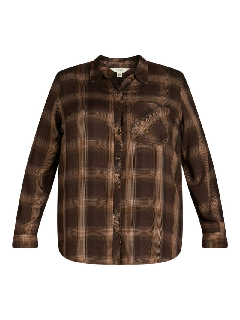 Terra & Sky women's Plus Plaid Button-Down Shirt - Flannel