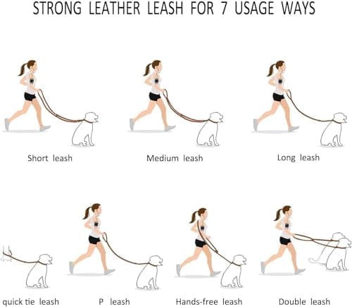Multi Function 8ft Genuine Leather Hands Free Dog Training Leash for Puppy Small and Medium Dogs (8 Foot*3/8 inch, Red)