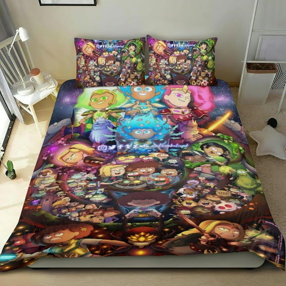 Amphibia Themed Bed Sheet Set Three Piece Set 53x79 In ches Comfortable And Skin Friendly Unique Design Creating A Star Studded Night Home Decor Gifts For Family Friends fans