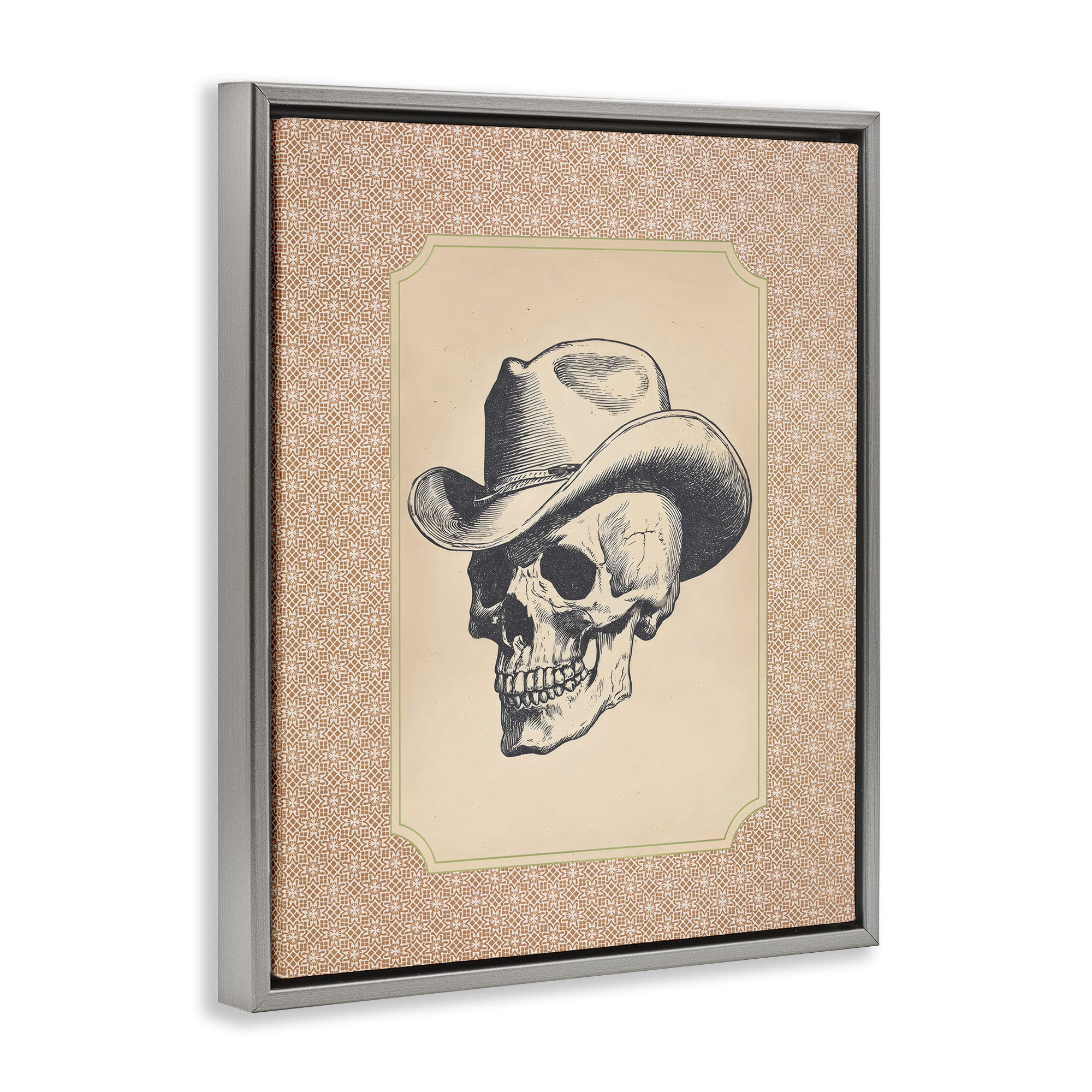 Vintage Cowboy Skull Gray Framed Floater Canvas Wall Art, design by Arlington Prints