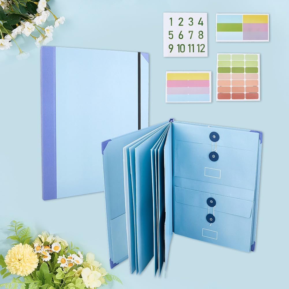 File Folio Organizer Accordion Document Folders in Case I Go Missing Organizer Light Sky Blue Paper File Storage Bags with Stickers Labels for Home Office School Important Papers Binder