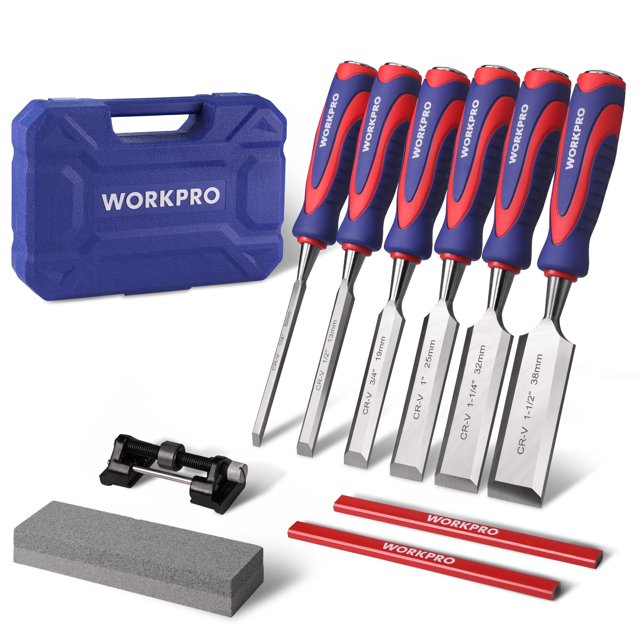 Juego de formones para madera WORKPRO de 10 piezas en Cr-V con estuche