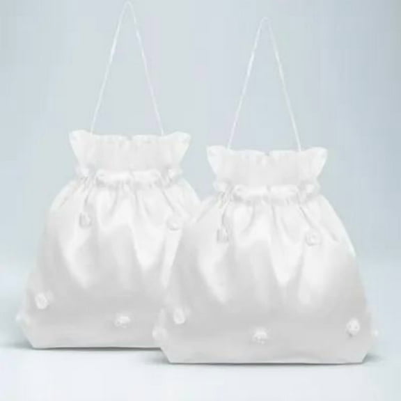 Luxshiny White Clutch Purse for Bride, 1 Piece Drawstring Handheld Bag for Women’s Wedding Use