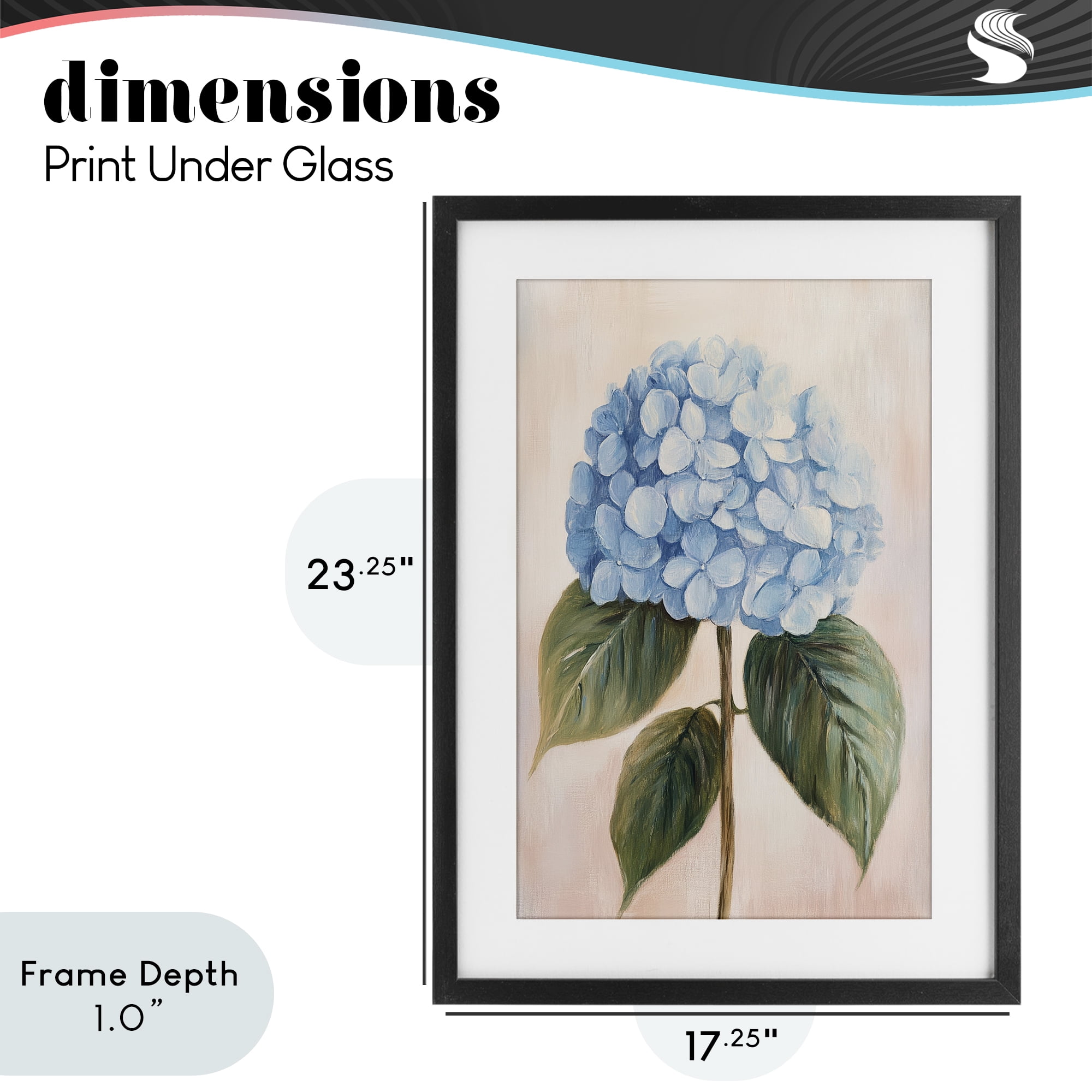 Stupell Industries Baby Blue Hydrangea Black Framed Print Under Glass, design by Petal Prints Design