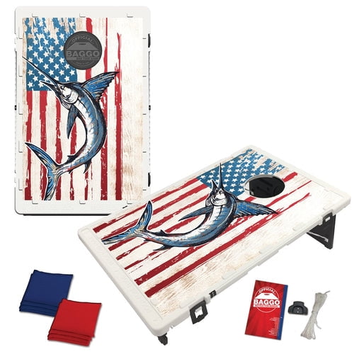 American Flag Swordfish Portable 2x3 Bean Bag Toss Cornhole Style Game by BAGGO