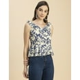 thumbnail image 3 of Moomaya Sleeveless V Neck Printed Georgette Top - Women's Trendy Peplum Top, 3 of 9