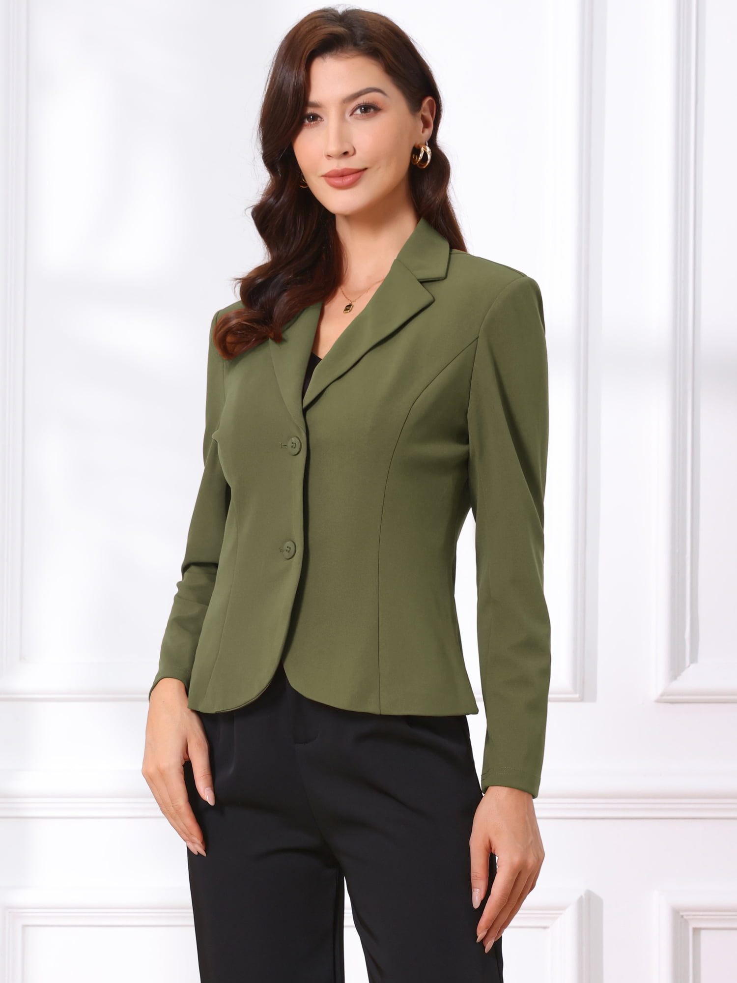 DARING DIVA Women's Stretch Lapel Collar Long Sleeve Jacket Suit Blazer L Gray Army Green