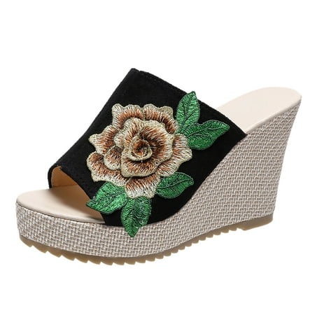 

HSMQHJWE Dress Wedges For Women Womens Wedge Sandals Size 7 1/2 Slip-On Wedges Shoes Embroidery Sandals Women Summer Toe Breathable Open Flower Women S Wedges Womens Winter Booties Wedge