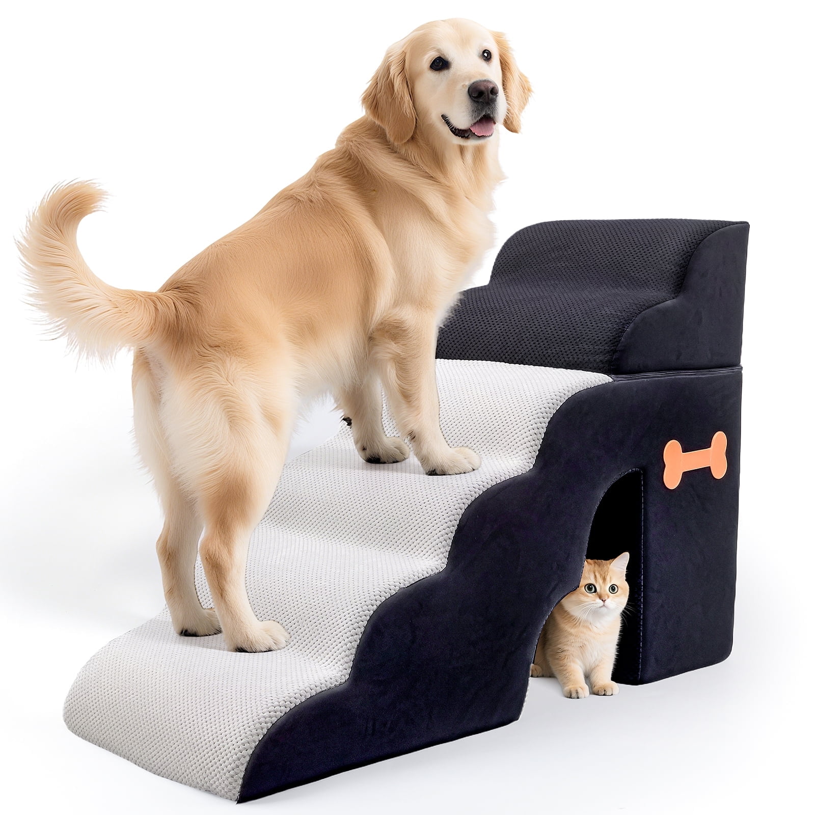 6 Tiers Dog Stairs for High Bed, 30 Inch Height 6 Steps Soft Foam Spliced Dog Steps for Bed,foam dog steps for small dogs,Non-Slip Sturdy Pet Stairs, Ramp for Small, Older Pet
