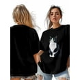 thumbnail image 7 of Women's T-Shirt Animal Black Cat Focus Cute Pet Short Sleeve Casual Tee Classic Crew Neck T Shirt for Women Black, S, 7 of 7