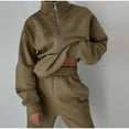 thumbnail image 5 of LYMAYTER Women Sweatsuit Outfit Solid Color Lounge Sets Long Sleeve Half Zip Sweatshirt Sets XS-5XL, 5 of 9