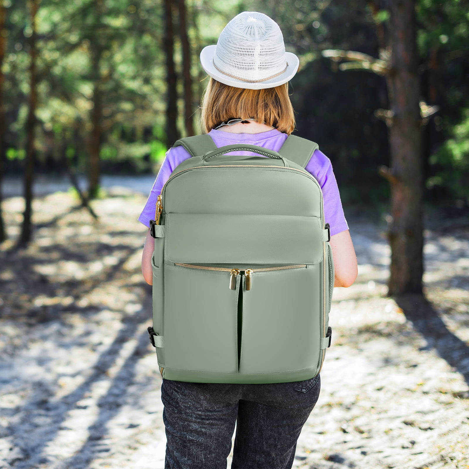 CshidWorld Travel Backpack for Men Women, Airplane Approved Carry on Backpack with 3 Packing Cubes, 40L Travel Bag Fits 17inch Laptop, Travel Essentials Backpack for Weekender Business Hiking, Green