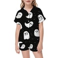 thumbnail image 4 of HEVRJEWJD Girls Halloween Print Short Sleeve Top With Shorts Pajamas Kids Button-Down Nightwear Loungewear Black8 11-12 Years, 4 of 5